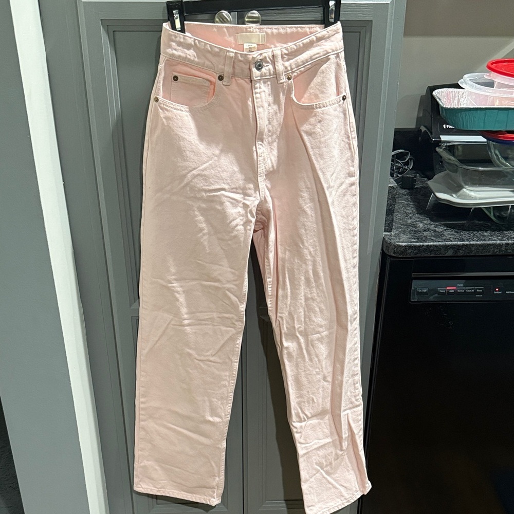 H&M Light Pink High Waisted Straight Leg Jeans